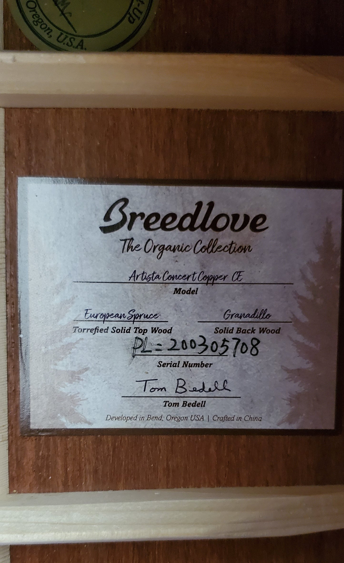 Breedlove Organic Collection Artista Concert Copper CE Acoustic Electric Guitar, Deluxe Gig Bag