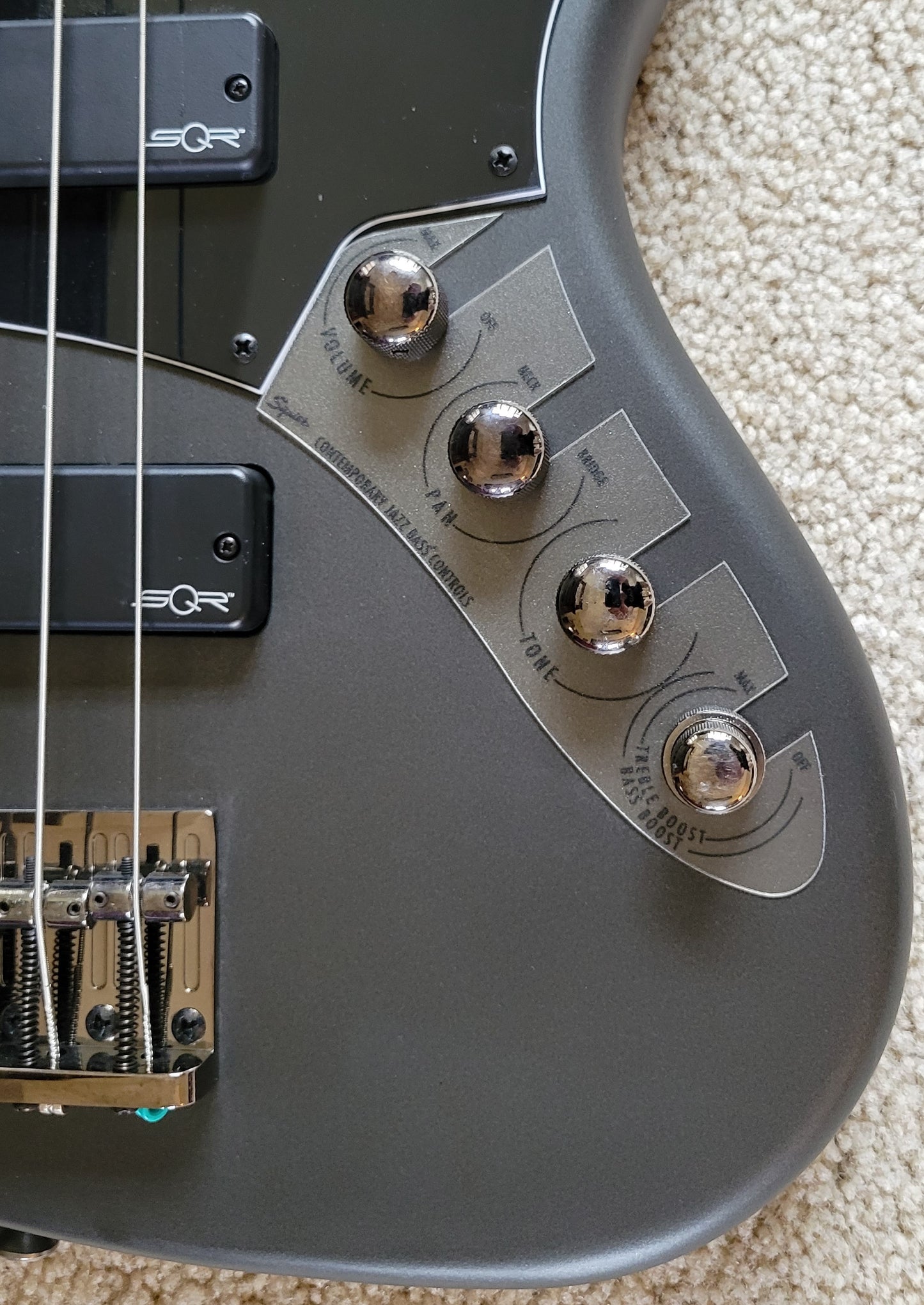 Fender Squier FSR Contemporary Active Jazz Bass Guitar HH, Satin Graphite Metallic Finish