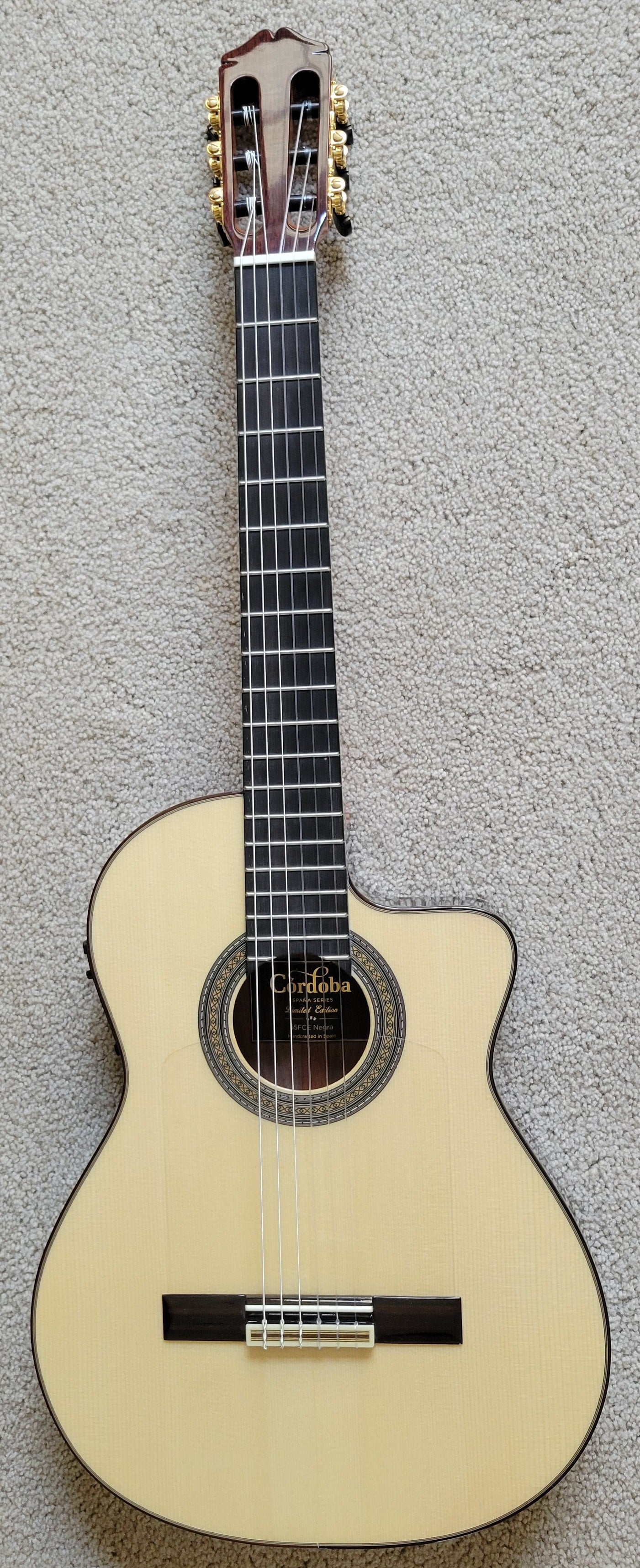 Cordoba 55FCE Negra Ziricote Classical Thinbody Acoustic Electric Guitar, New Hard Shell Case