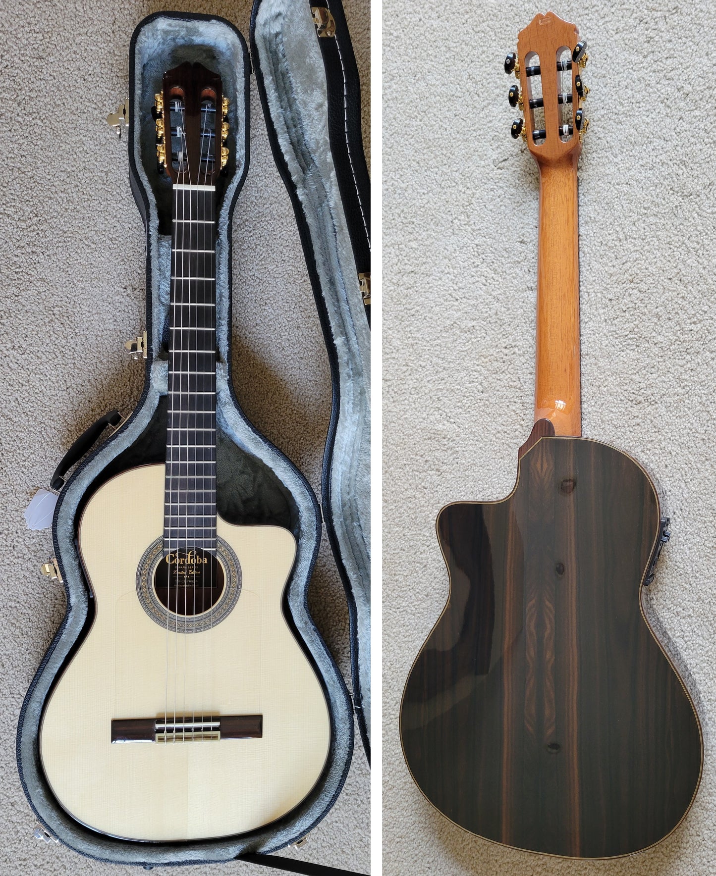 Cordoba 55FCE Negra Ziricote Classical Thinbody Acoustic Electric Guitar, New Hard Shell Case