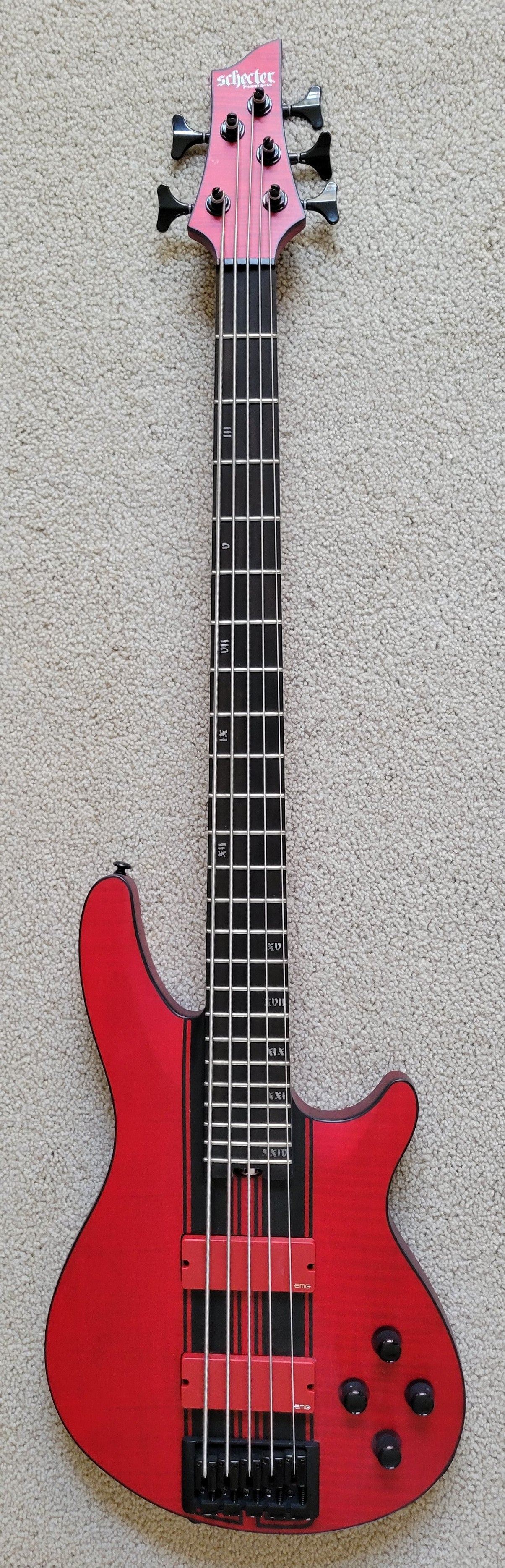 Schecter C-5 GT 5 String Electric Bass Guitar, Satin Trans Red with Stripe, New Hard Shell Case