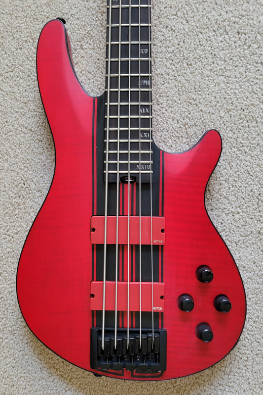 Schecter C-5 GT 5 String Electric Bass Guitar, Satin Trans Red with Stripe, New Hard Shell Case