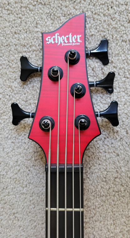 Schecter C-5 GT 5 String Electric Bass Guitar, Satin Trans Red with Stripe, New Hard Shell Case