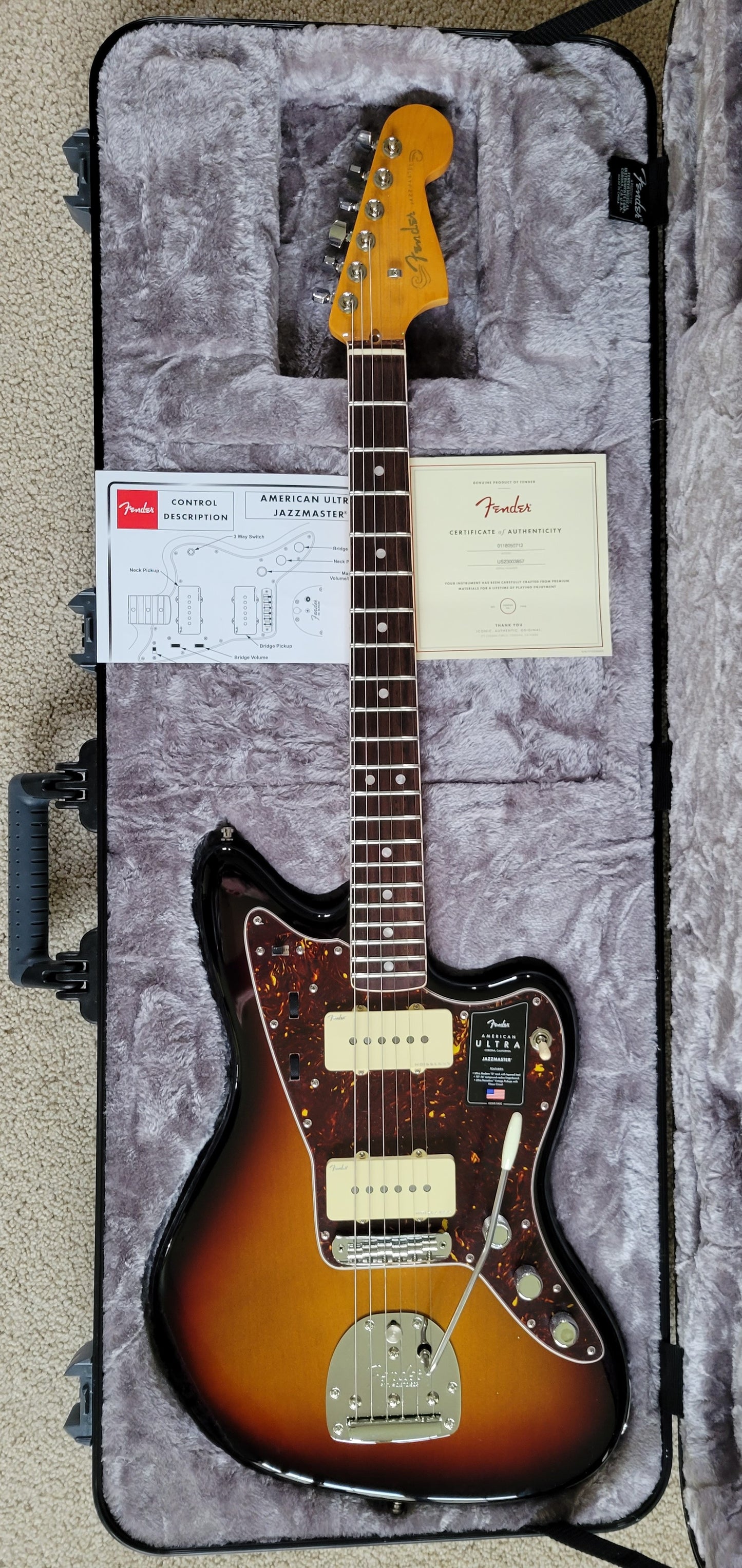 Fender American Ultra Jazzmaster Electric Guitar, Ultraburst, Premium Molded Hardshell Case