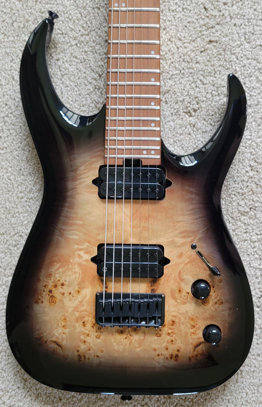 Jackson Pro Series Signature Misha Mansoor Juggernaut HT7P, Black Burst Burl, New Hard Shell Case