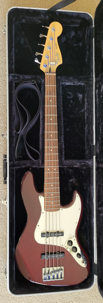 Fender 60th Anniversary Standard Jazz Bass V 5 String Guitar, Midnight Wine, Hard Shell Case