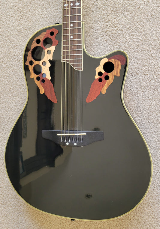 Ovation Celebrity CS 257 Acoustic Electric Guitar, Gloss Black, Molded Hardshell Case
