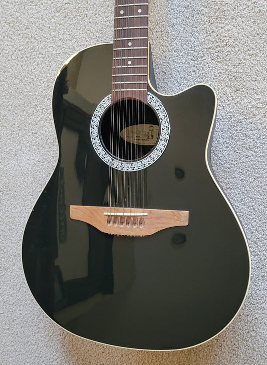 Ovation USA 6751 Standard Balladeer 12 String Acoustic Electric Guitar, Gloss Black, Hard Case
