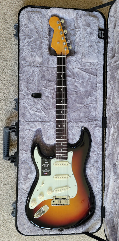 Fender American Ultra Stratocaster Left Handed Electric Guitar, Ultraburst, Premium Hard Shell Case