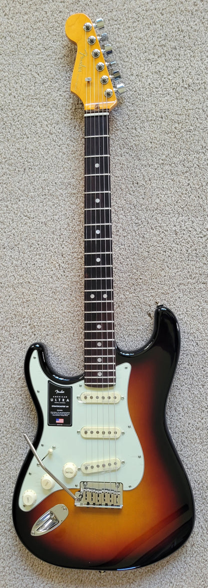Fender American Ultra Stratocaster Left Handed Electric Guitar, Ultraburst, Premium Hard Shell Case