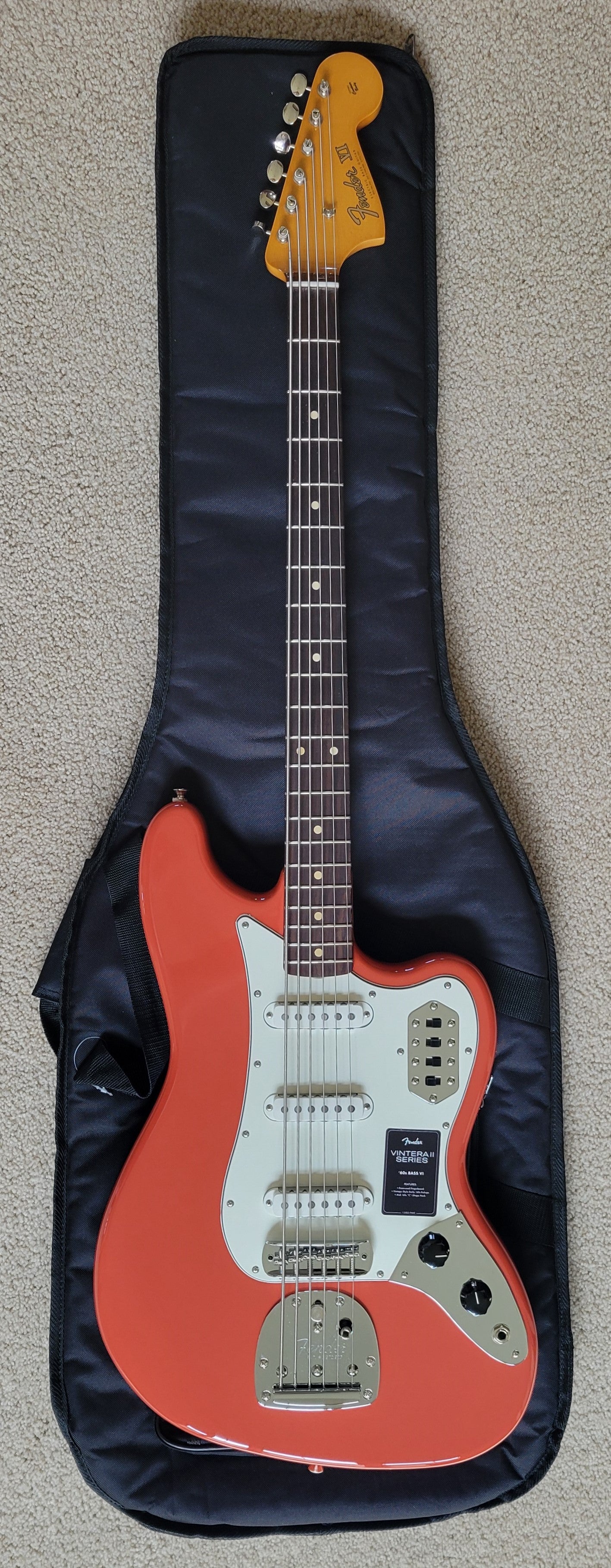 Fender Vintera II '60s Bass VI Electric Guitar, Fiesta Red, New Gig Bag