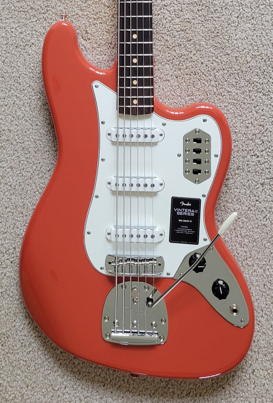 Fender Vintera II '60s Bass VI Electric Guitar, Fiesta Red, New Gig Bag