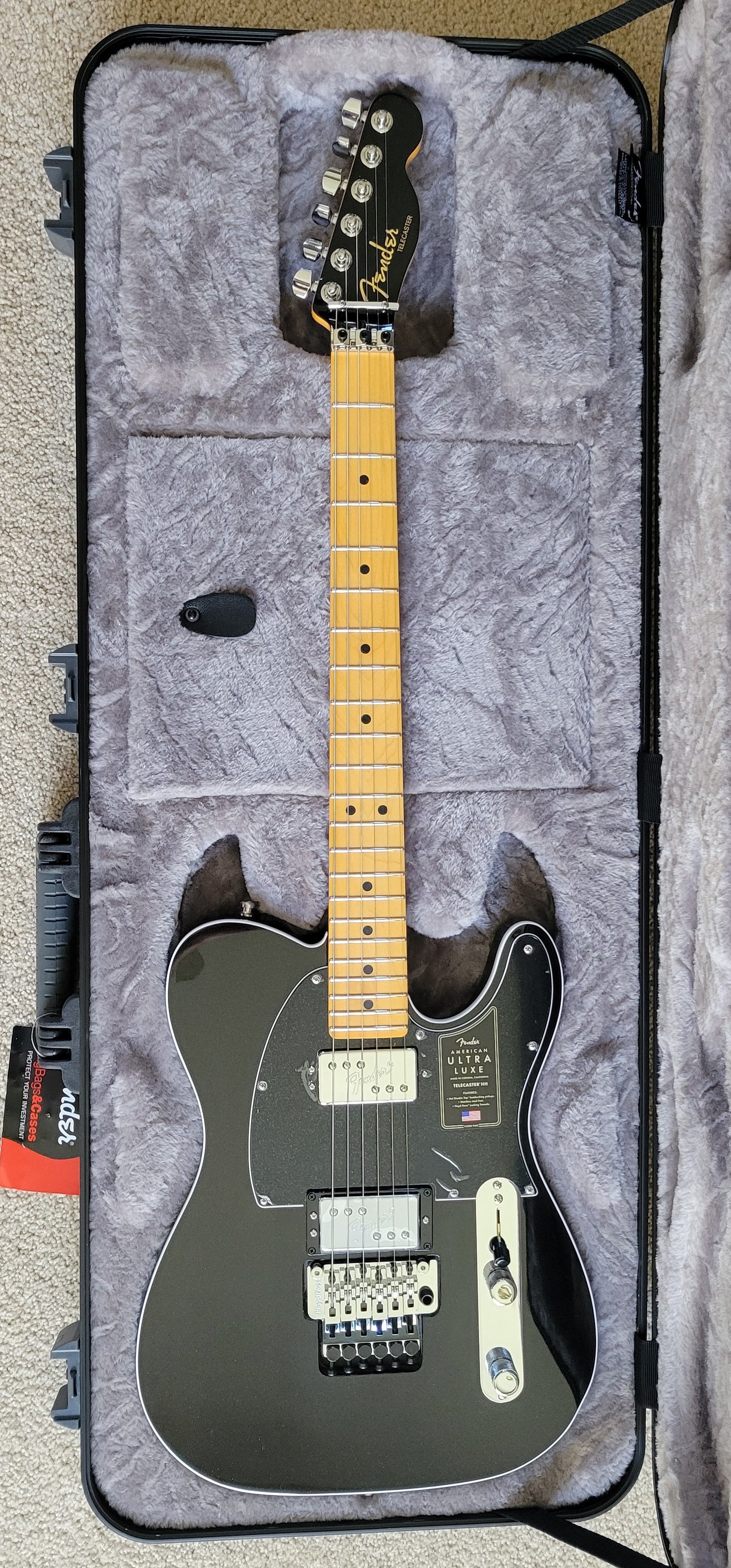 Fender American Ultra Luxe Telecaster Floyd Rose HH Electric Guitar, Deluxe Molded Hard Shell Case