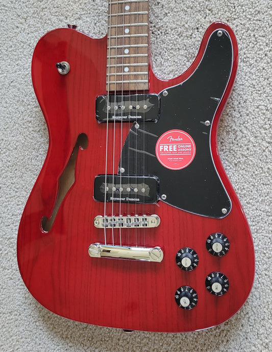 Fender Jim Adkins JA-90 Telecaster Thinline Electric Guitar, Crimson Red Transparent, New Gig Bag