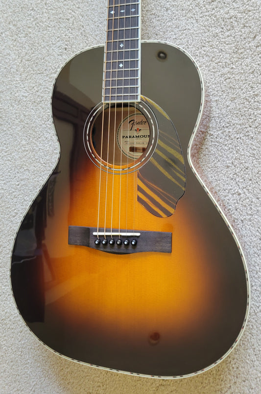 Fender PS-220E Parlor Acoustic Electric Guitar, 3 Color Vintage Sunburst, Hard Shell Case