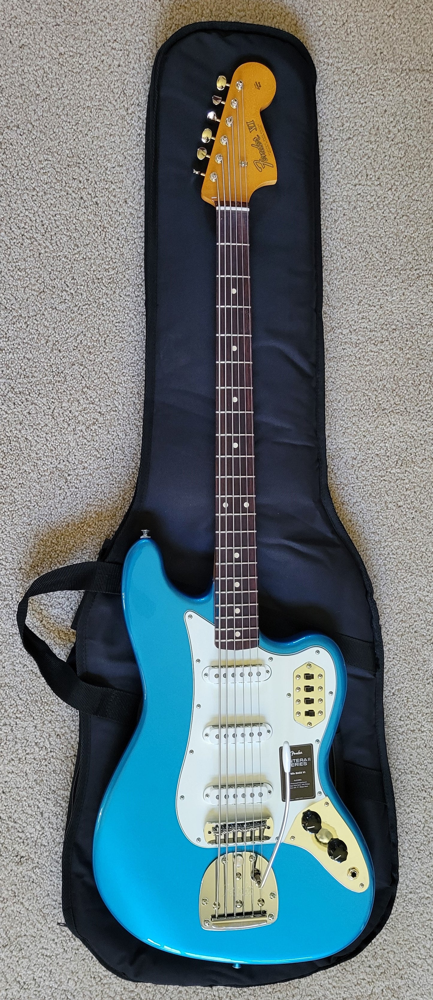 Fender Vintera II '60s Bass VI Guitar, Lake Placid Blue, Fender Gig Bag