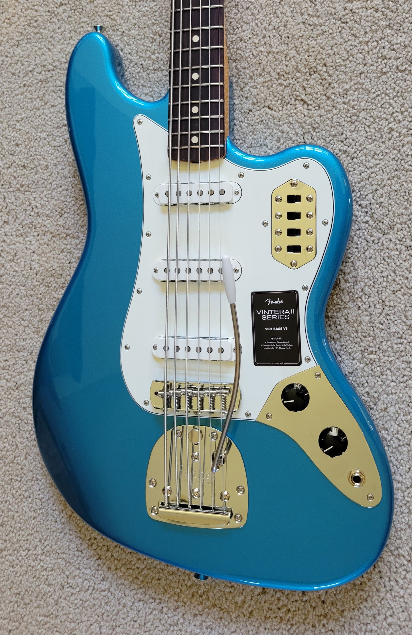 Fender Vintera II '60s Bass VI Guitar, Lake Placid Blue, Fender Gig Bag