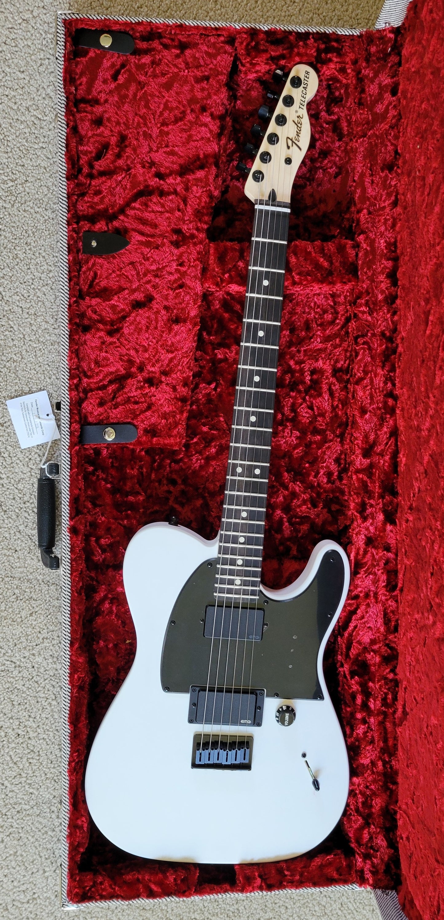 Fender Jim Root Telecaster Electric Guitar, Flat White, Deluxe Black Tweed Hardshell Case