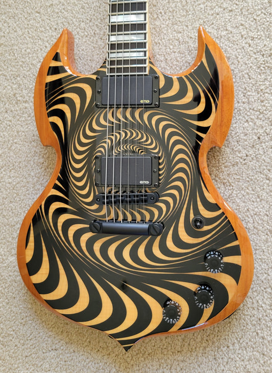 Wylde Audio Barbarian RawTop Electric Guitar, Psychic Bullseye, Hardshell Case