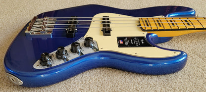 Fender American Ultra Jazz Bass Guitar, Cobra Blue, Elite Molded Hardshell Case