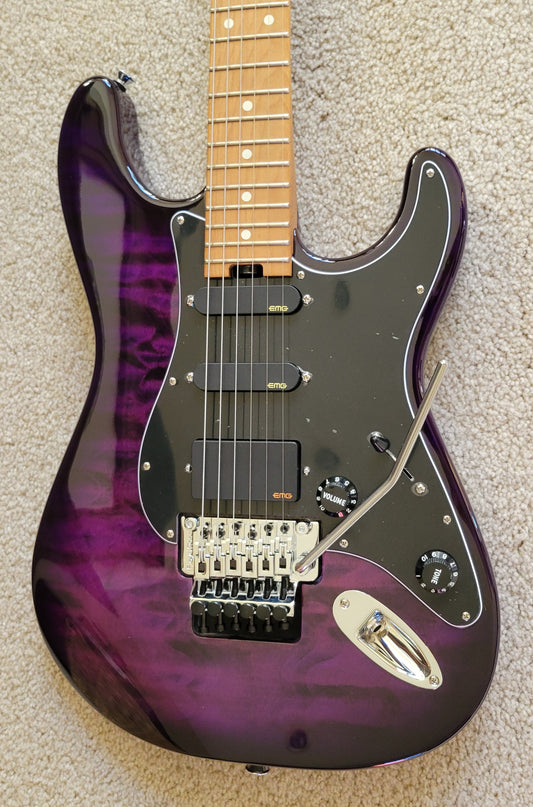 Charvel Marco Sfogli Signature Pro-Mod So-Cal Style 1 HSS FR CM QM Electric Guitar, Transparent Purple Burst