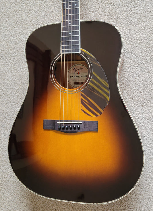 Fender Paramount PD-220E Dreadnought Acoustic Electric Guitar, 3-Color Vintage Sunburst, Hard Shell Case