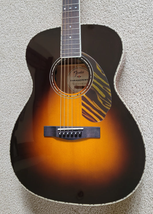 Fender PO-220E Orchestra Acoustic Electric Guitar, 3-Color Vintage Sunburst, Hard Shell Case