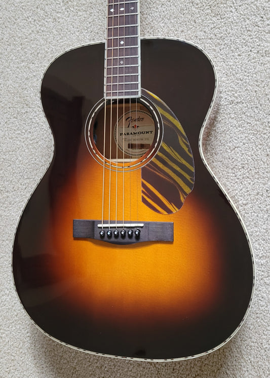 Fender PO-220E Orchestra Acoustic Electric Guitar, 3-Color Vintage Sunburst, Hard Shell Case