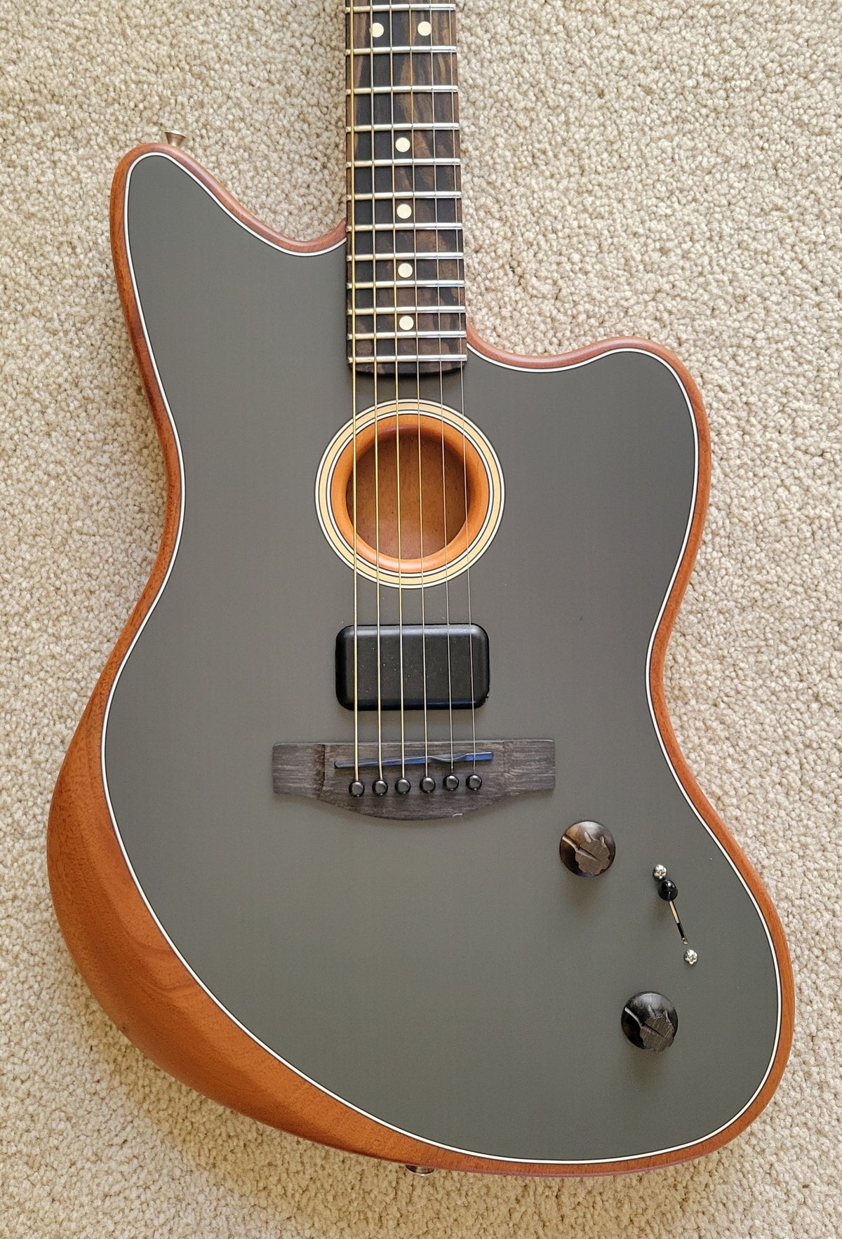 Fender American Acoustasonic Jazzmaster Electric Guitar, Tungsten, Gig ...