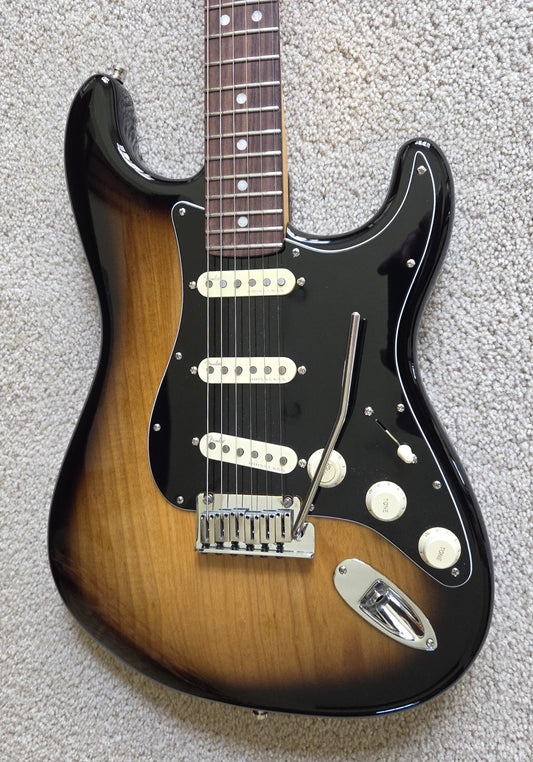 Fender American Ultra Luxe Stratocaster Electric Guitar, 2 Color Sunburst, Premium Molded Hardshell Case