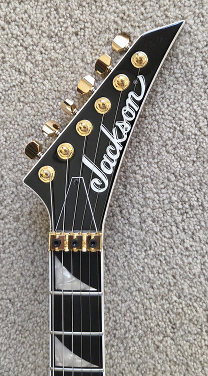 Jackson MJ Series Rhoads RR24MG Electric Guitar, Black with Yellow Pinstripes, Foam Core Fitted Case