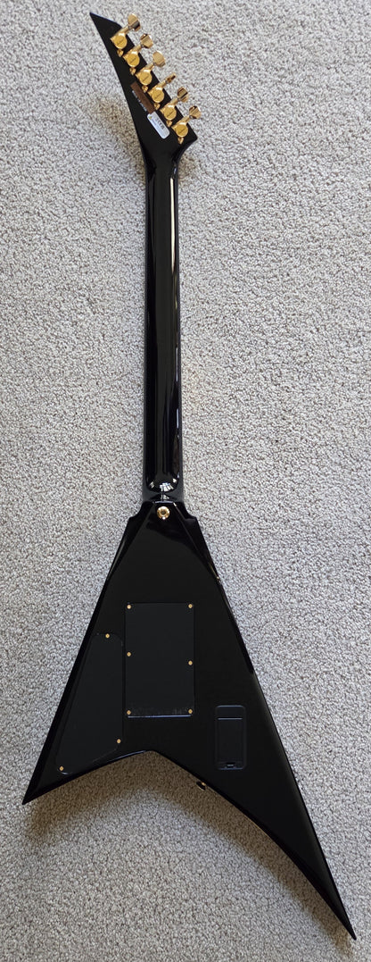 Jackson MJ Series Rhoads RR24MG Electric Guitar, Black with Yellow Pinstripes, Foam Core Fitted Case