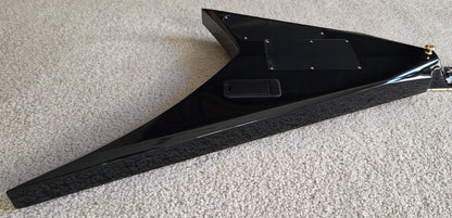 Jackson MJ Series Rhoads RR24MG Electric Guitar, Black with Yellow Pinstripes, Foam Core Fitted Case