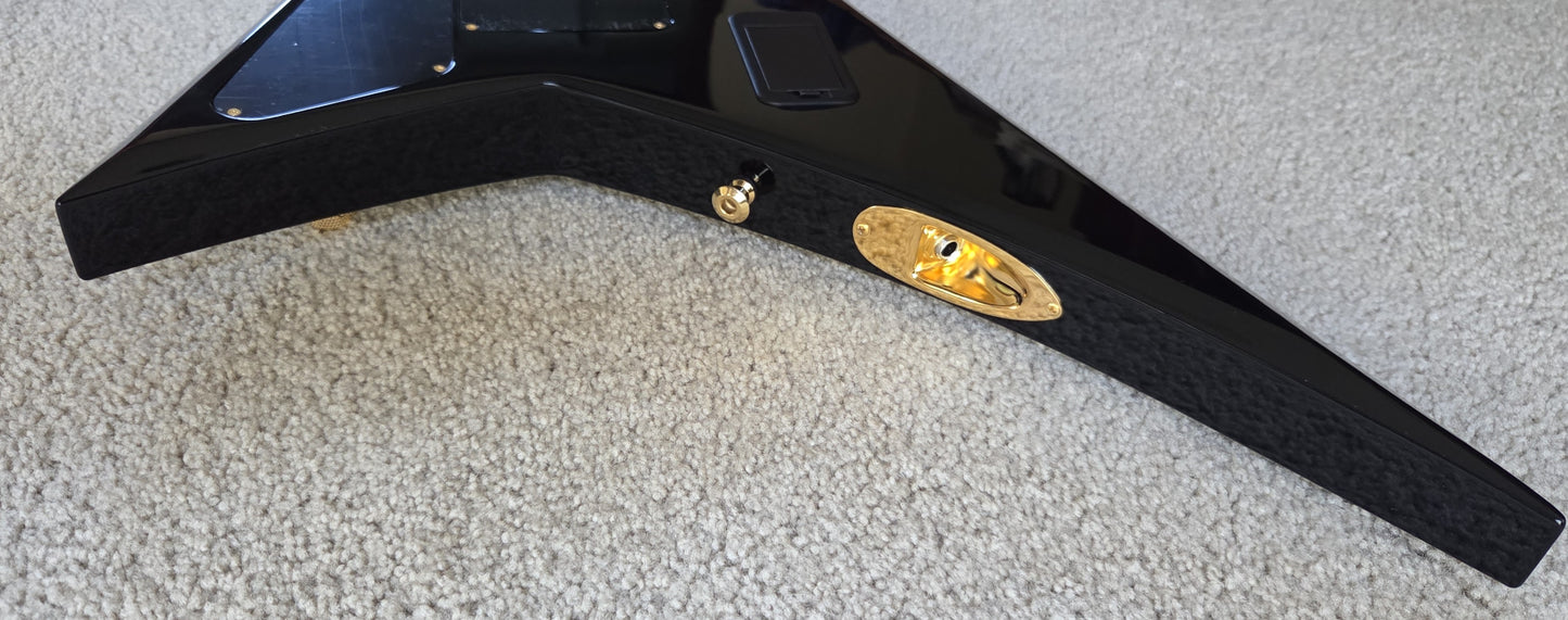 Jackson MJ Series Rhoads RR24MG Electric Guitar, Black with Yellow Pinstripes, Foam Core Fitted Case