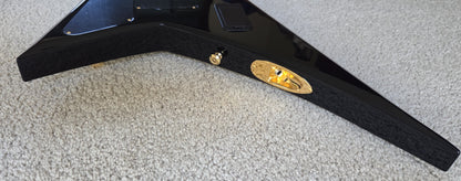 Jackson MJ Series Rhoads RR24MG Electric Guitar, Black with Yellow Pinstripes, Foam Core Fitted Case