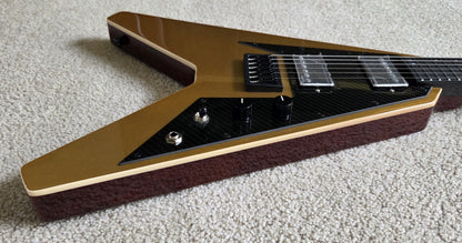 KLOS Vector Custom V-style Electric Guitar, Gold Finish, Carbon Fiber Neck, Gig Bag