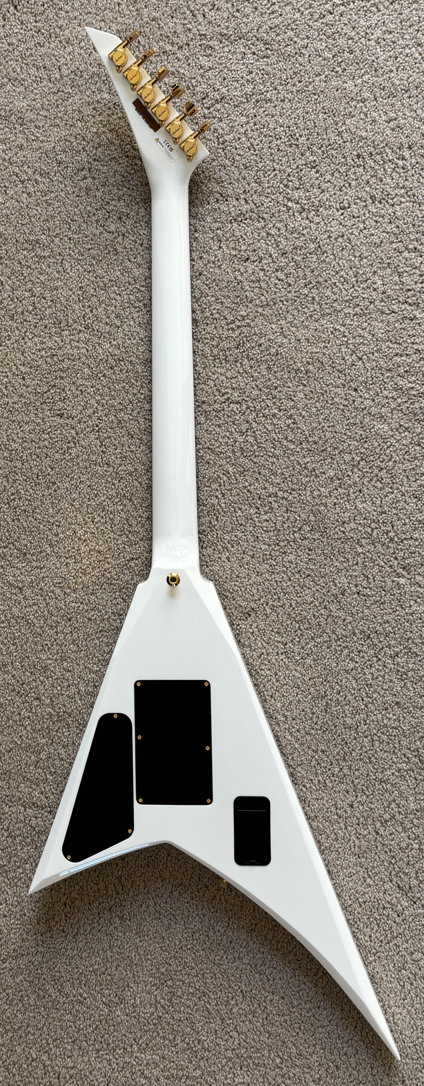 Jackson MJ Series Rhoads RR24MG Electric Guitar, White w/Black Pinstripes, Form Core Case