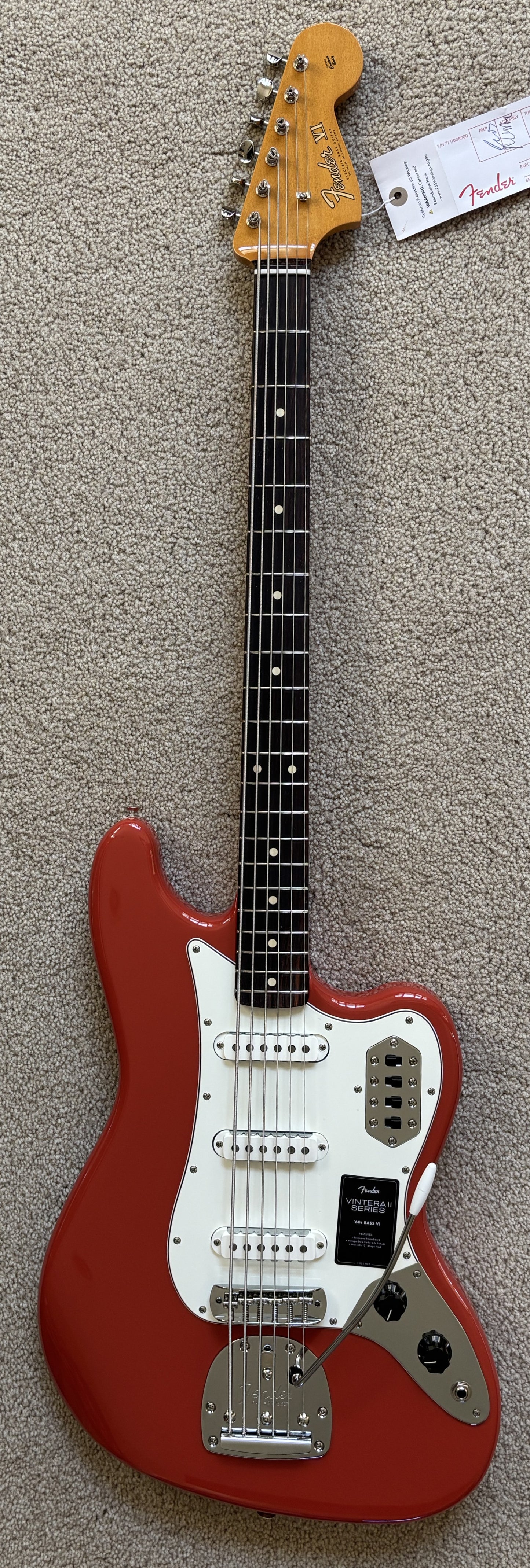 Fender Vintera II '60s Bass VI Electric Guitar, Fiesta Red, Fender Gig Bag