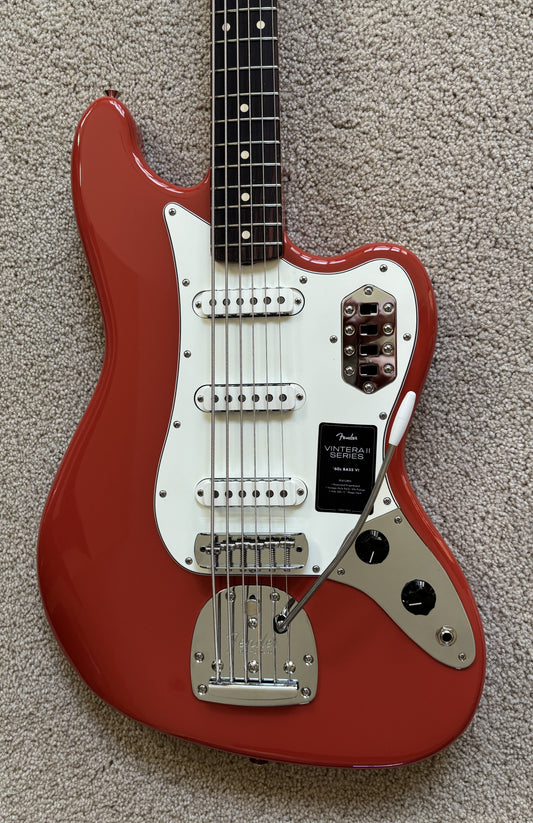Fender Vintera II '60s Bass VI Electric Guitar, Fiesta Red, Fender Gig Bag