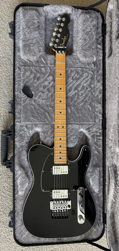 Fender American Ultra Luxe Telecaster Electric Guitar, Floyd Rose, Mystic Black, Deluxe Hardshell Case
