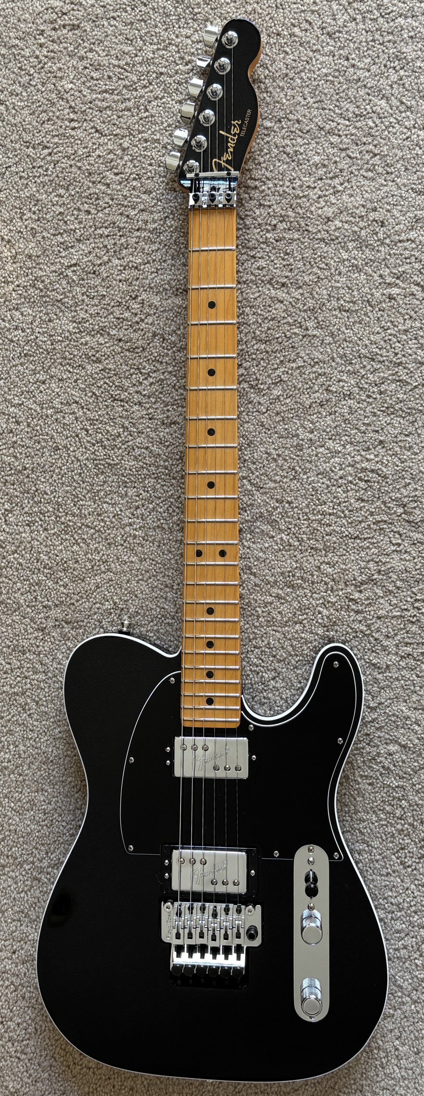 Fender American Ultra Luxe Telecaster Electric Guitar, Floyd Rose, Mystic Black, Deluxe Hardshell Case