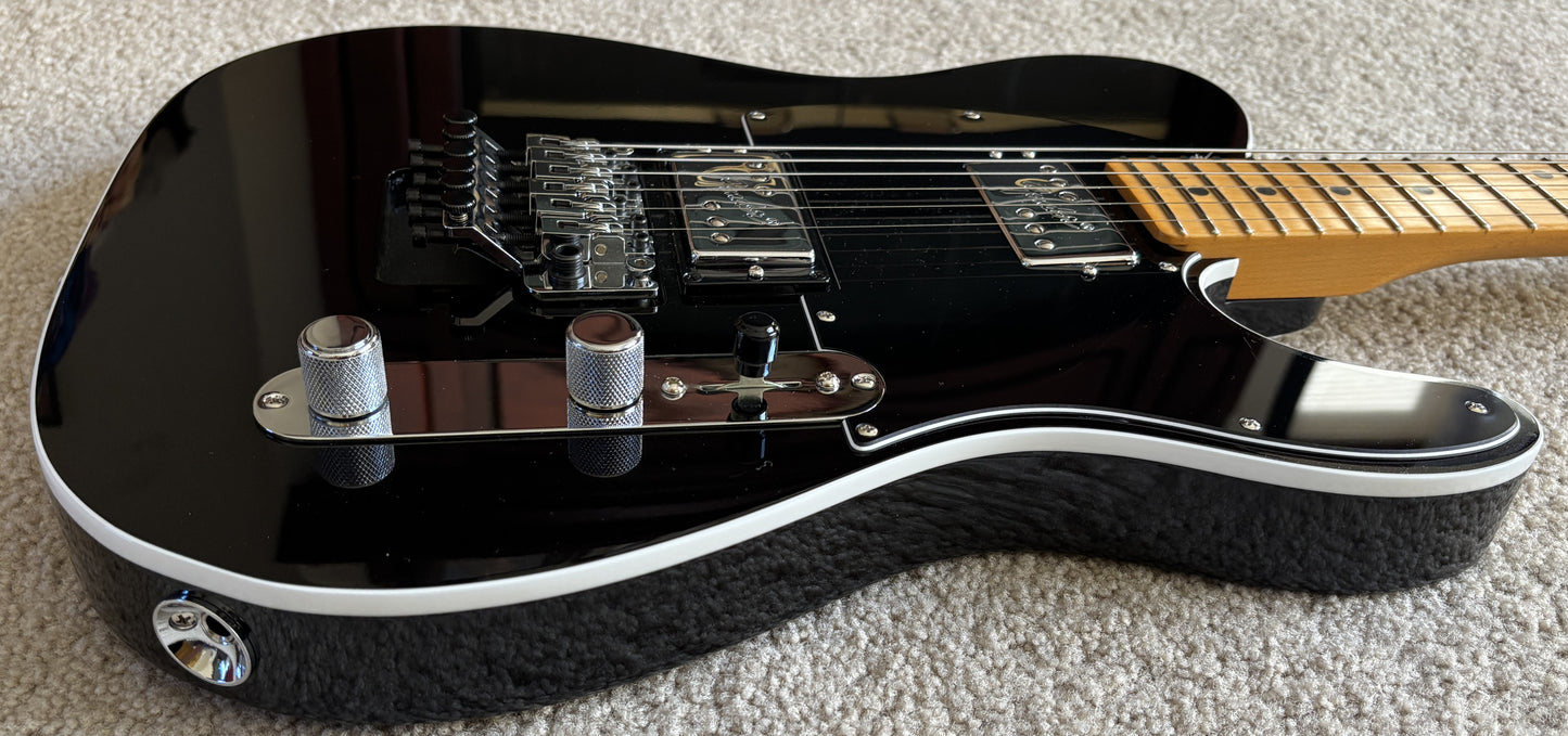 Fender American Ultra Luxe Telecaster Electric Guitar, Floyd Rose, Mystic Black, Deluxe Hardshell Case