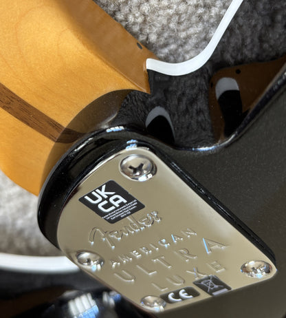 Fender American Ultra Luxe Telecaster Electric Guitar, Floyd Rose, Mystic Black, Deluxe Hardshell Case