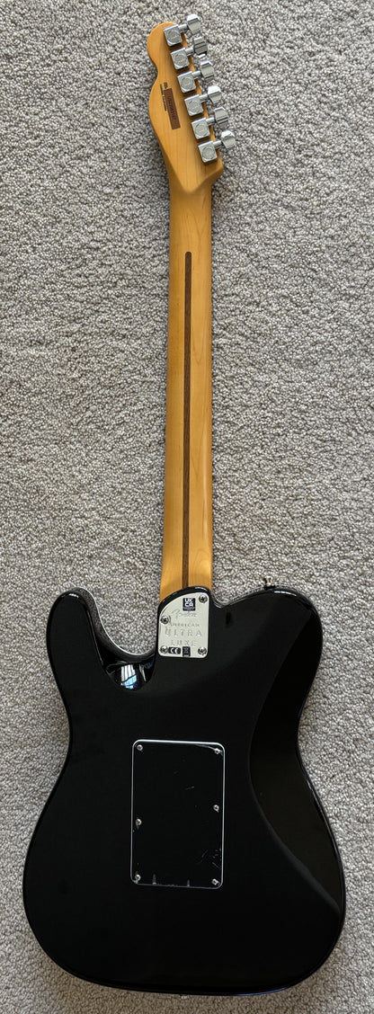 Fender American Ultra Luxe Telecaster Electric Guitar, Floyd Rose, Mystic Black, Deluxe Hardshell Case