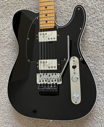 Fender American Ultra Luxe Telecaster Electric Guitar, Floyd Rose, Mystic Black, Deluxe Hardshell Case