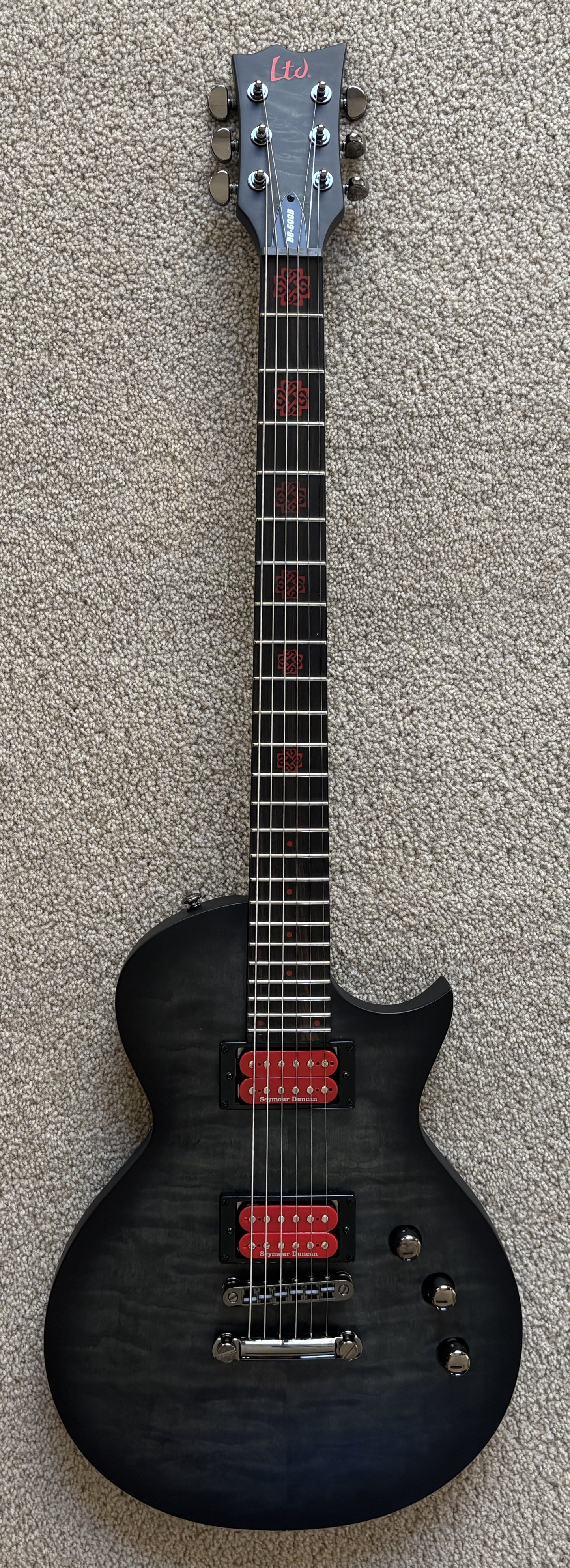 ESP LTD BB-600B Baritone Electric Guitar, See Thru Black Sunburst Satin