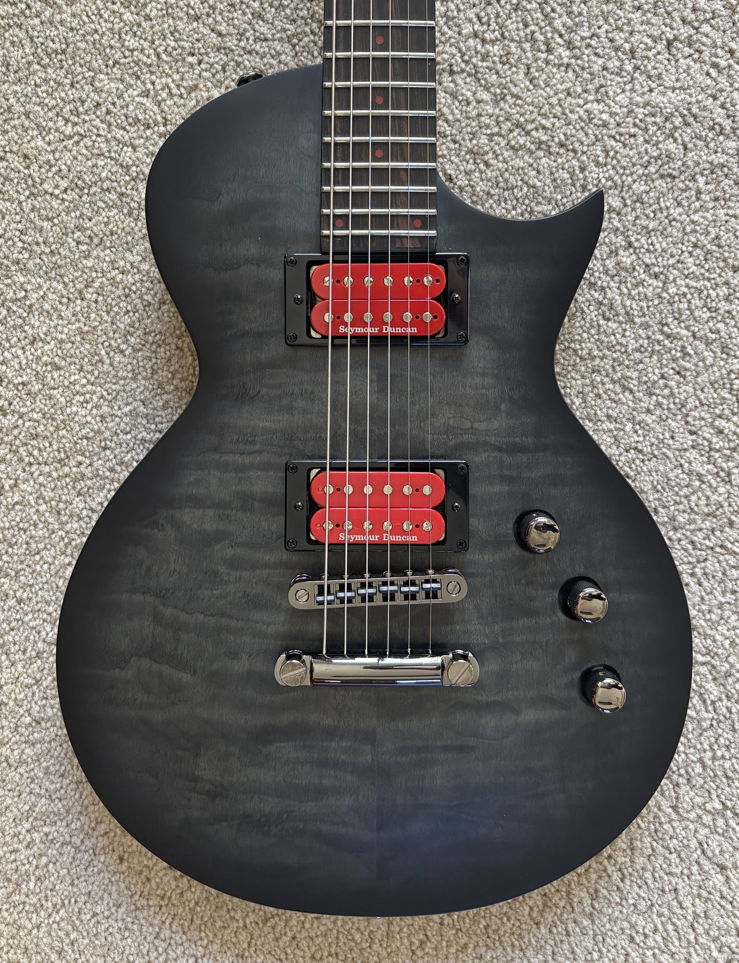 ESP LTD BB-600B Baritone Electric Guitar, See Thru Black Sunburst Satin