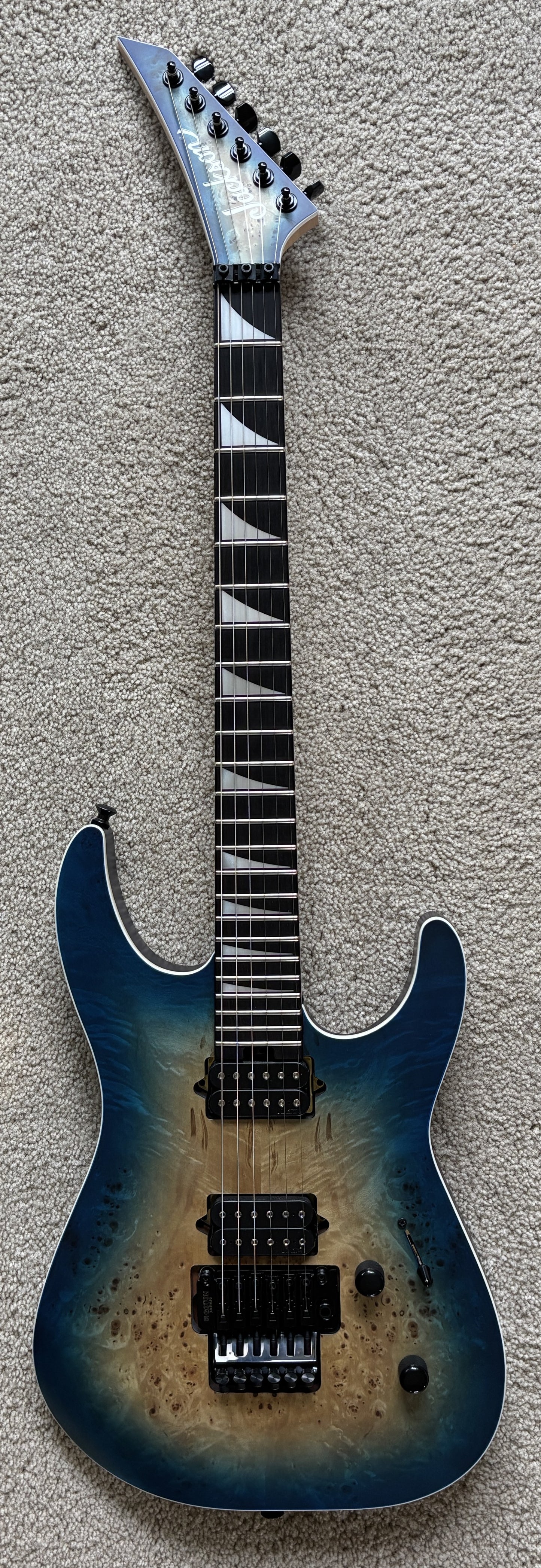 Jackson MJ Series Dinky DKRP Electric Guitar, Transparent Blue Burst, Foam Core Case