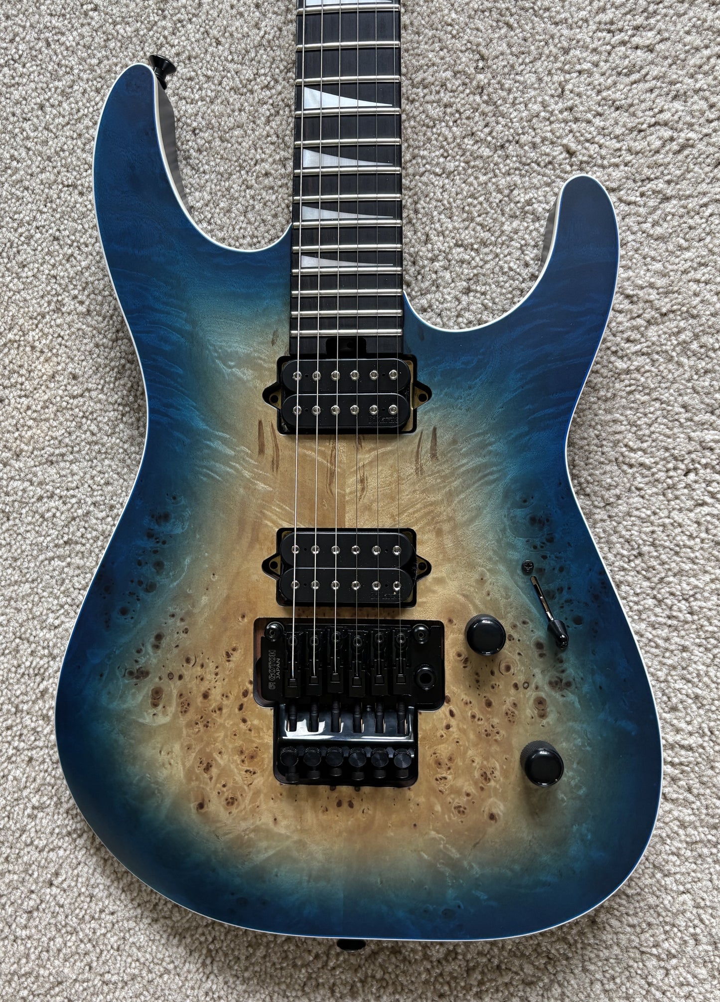 Jackson MJ Series Dinky DKRP Electric Guitar, Transparent Blue Burst, Foam Core Case