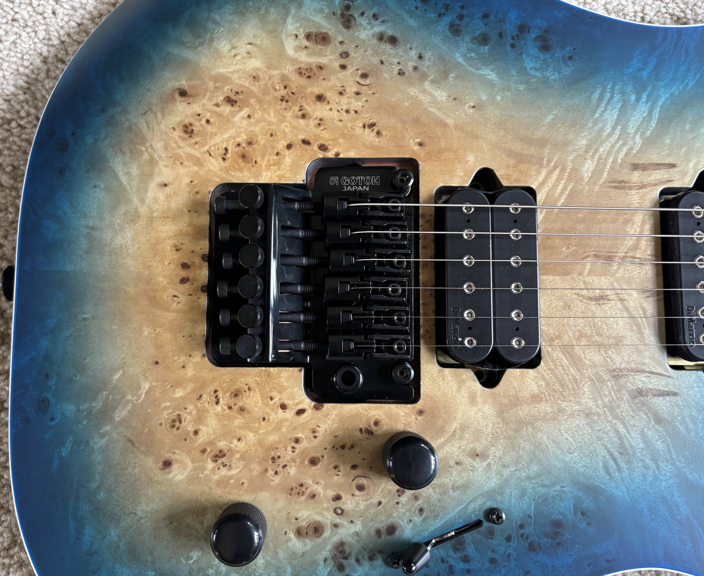 Jackson MJ Series Dinky DKRP Electric Guitar, Transparent Blue Burst, Foam Core Case